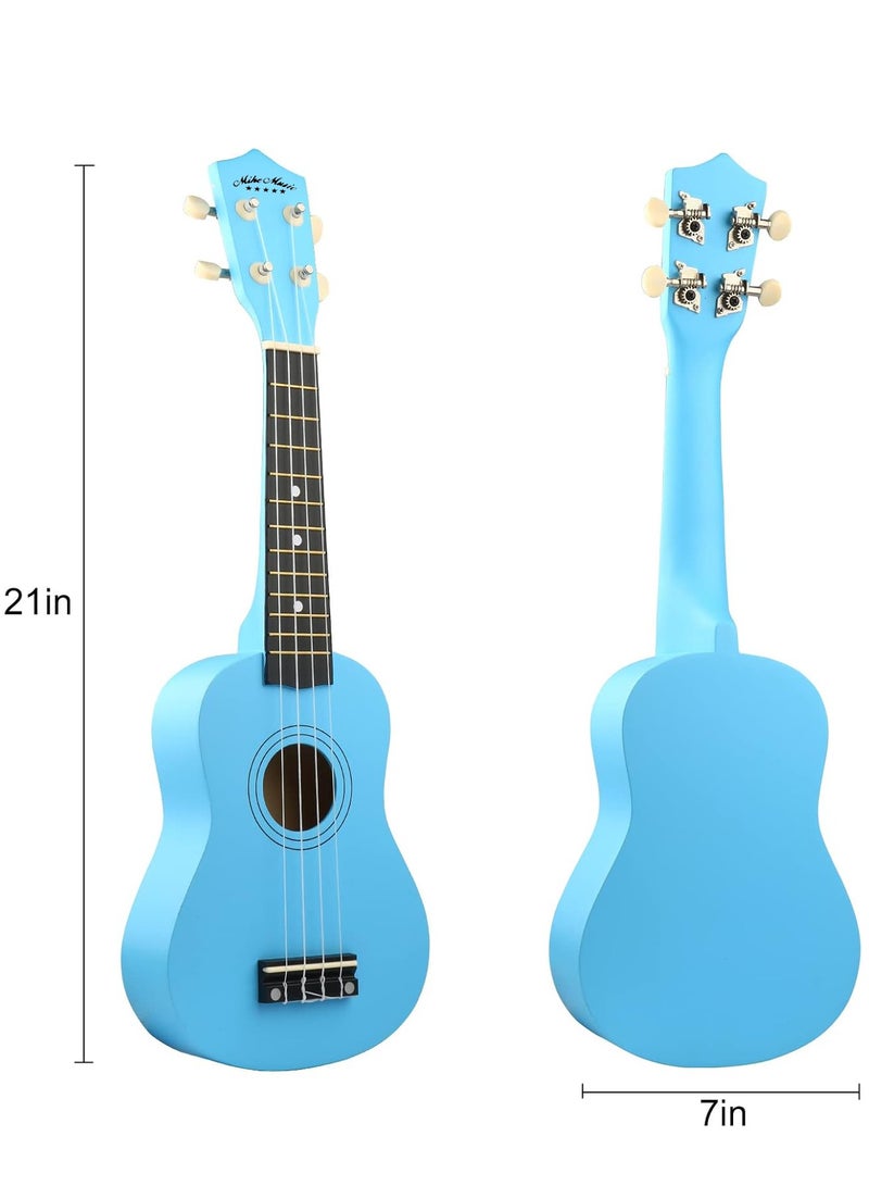 Mike Music Beginner Ukulele Set for Kids Adults 21 inch Ukuleles Starter Kit Hawaii Mini Guitars for Students Small Guitar Ukulele with Gig Bag, Digital Tuner, Capo, Belt, 1 Spare String and Pick (Light Blue)  - Image 2