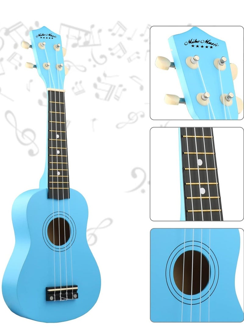 Mike Music Beginner Ukulele Set for Kids Adults 21 inch Ukuleles Starter Kit Hawaii Mini Guitars for Students Small Guitar Ukulele with Gig Bag, Digital Tuner, Capo, Belt, 1 Spare String and Pick (Light Blue)  - Image 4