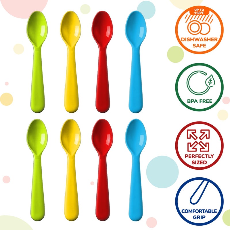 Plaskidy Plastic Toddler Spoons - Set Of 16 Kids Spoons Bpa Free/Dishwasher Safe Toddler Utensils Set Brightly Colored Kid Spoons Flatware Set Great For Kids And Toddlers Spoon - Image 2