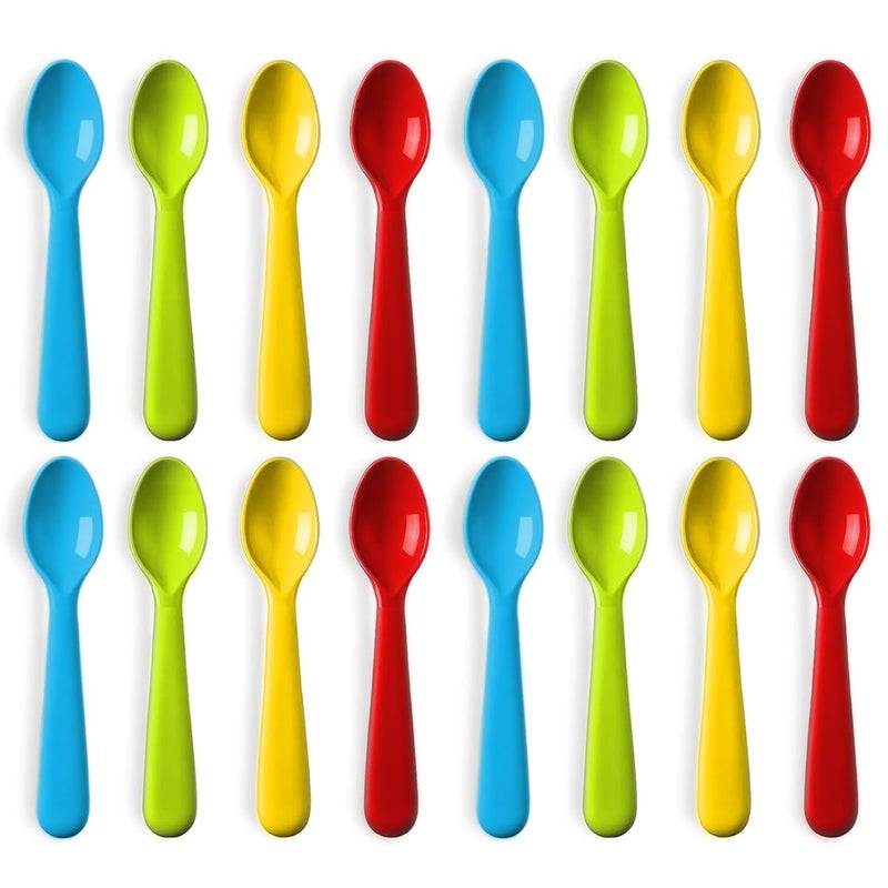 Plaskidy Plastic Toddler Spoons - Set Of 16 Kids Spoons Bpa Free/Dishwasher Safe Toddler Utensils Set Brightly Colored Kid Spoons Flatware Set Great For Kids And Toddlers Spoon - Image 1
