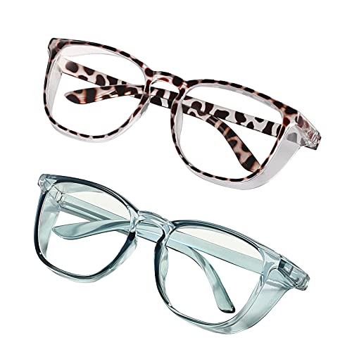 Lasmex Stylish Safety Glasses Goggles for Women Girls Anti-fog Glasses Protective Eyewear Clear Glasses - 2 Pack Blue +Tortoise - Image 1
