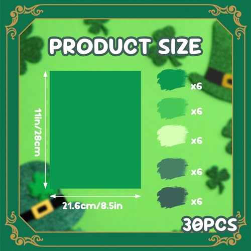 Bazyrock 30 Sheets Green Cardstock 8.5'' x 11'', 5 Colors Assorted Green Colored Card Stock Paper 90lb/250gsm Perfect for Festive Decor DIY Greeting Cards Arts and Crafts - Image 2