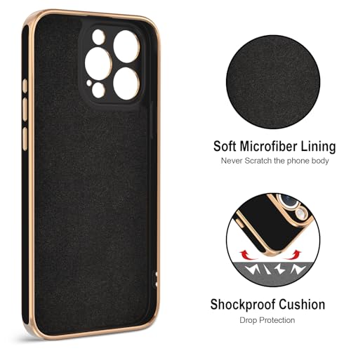 Hython for iPhone 15 Pro Case with Ring Stand, 360° Rotatable Ring Holder Magnetic Kickstand, Plating Rose Gold Edge Soft Cover Luxury Protective Phone Case for iPhone 15 Pro 6.1"​, Black - Image 3