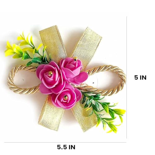 ADIKALA Small Foam Flowers Bunch for Trousseau & Gift Packaging, Ready to use Flower Brooch Hamper for Decoration, Gift Wrapping Flowers (6, Pink) - Image 4