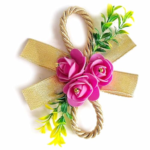 ADIKALA Small Foam Flowers Bunch for Trousseau & Gift Packaging, Ready to use Flower Brooch Hamper for Decoration, Gift Wrapping Flowers (6, Pink) - Image 3