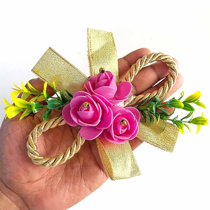 ADIKALA Small Foam Flowers Bunch for Trousseau & Gift Packaging, Ready to use Flower Brooch Hamper for Decoration, Gift Wrapping Flowers (6, Pink) - Image 5
