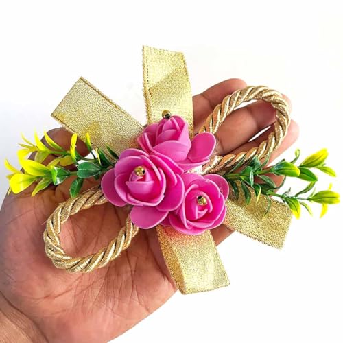 ADIKALA Small Foam Flowers Bunch for Trousseau & Gift Packaging, Ready to use Flower Brooch Hamper for Decoration, Gift Wrapping Flowers (6, Pink) - Image 1