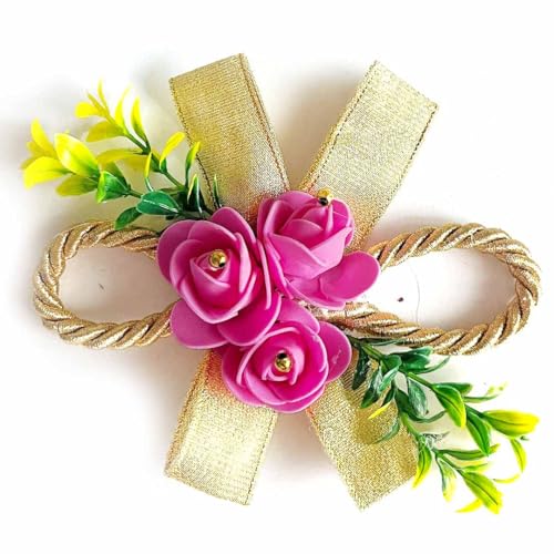 ADIKALA Small Foam Flowers Bunch for Trousseau & Gift Packaging, Ready to use Flower Brooch Hamper for Decoration, Gift Wrapping Flowers (6, Pink) - Image 2