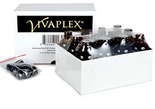 Vivaplex, 12, Amber, 4 oz Glass Bottles, with Lids - Image 2