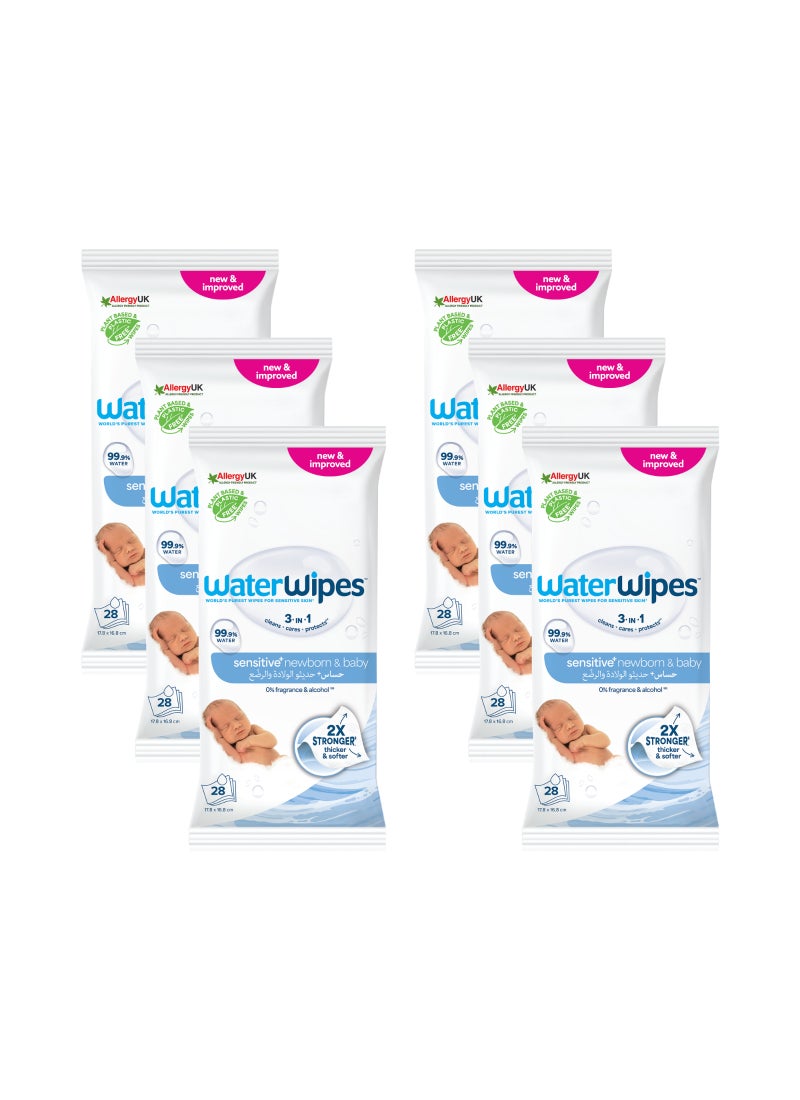 WaterWipes Sensitive+ Newborn & Baby Wipes, 3-In-1 Cleans, Cares, Protects, 99.9% Water, Unscented - Image 1