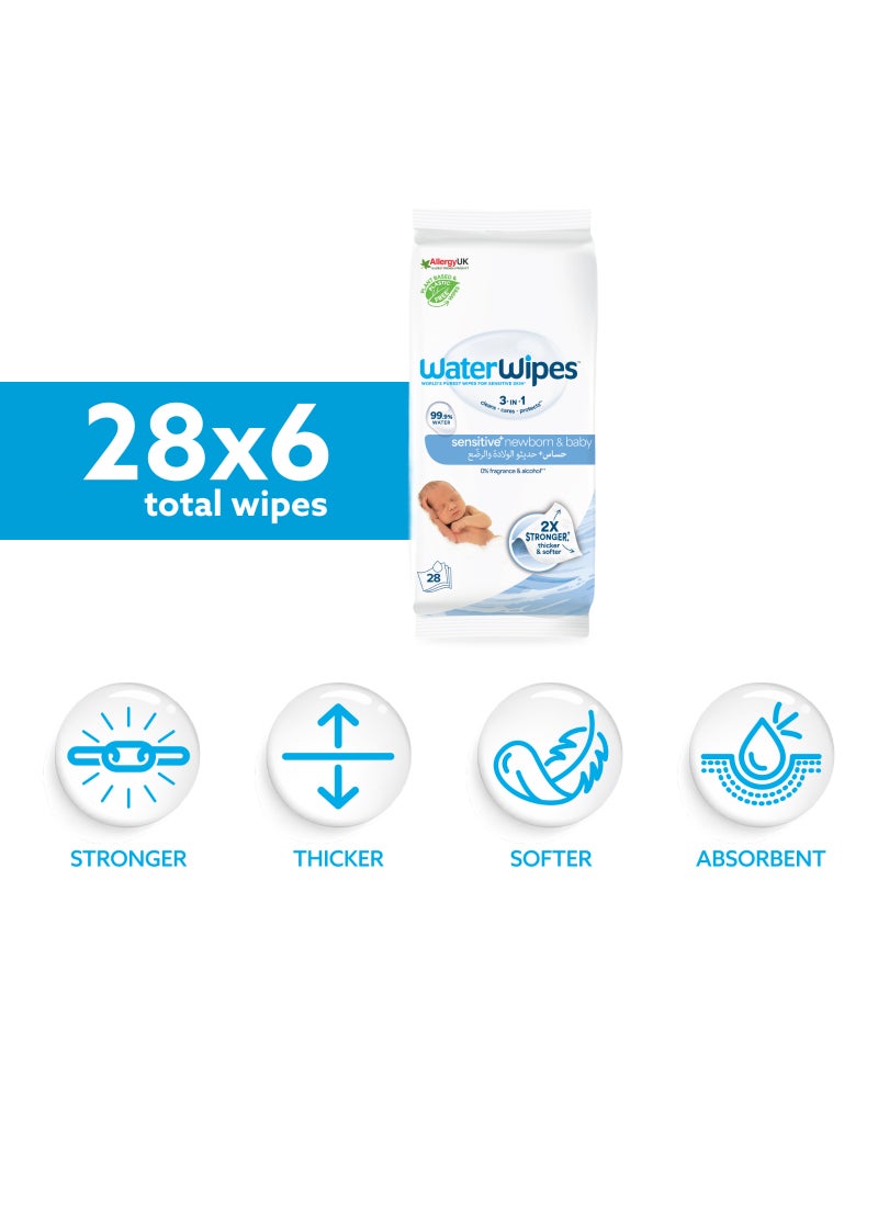 WaterWipes Sensitive+ Newborn & Baby Wipes, 3-In-1 Cleans, Cares, Protects, 99.9% Water, Unscented - Image 2