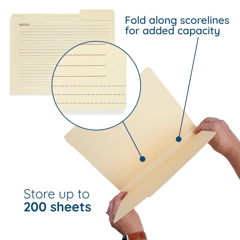 Blue Summit Supplies 25 Blue Summit Supplies Manilla Folders, 8.5" x 11", Letter Size, 1/3 Cut Tab, with Notes, Great for Organizing and Easy File Storage, 25 Pack - Image 3
