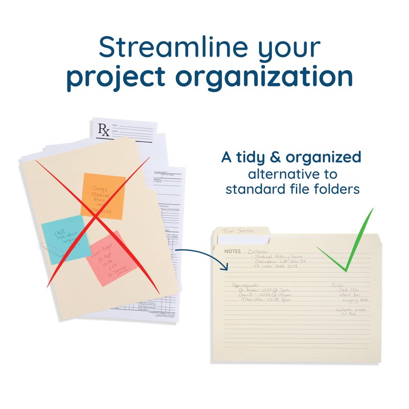 Blue Summit Supplies 25 Blue Summit Supplies Manilla Folders, 8.5" x 11", Letter Size, 1/3 Cut Tab, with Notes, Great for Organizing and Easy File Storage, 25 Pack - Image 2