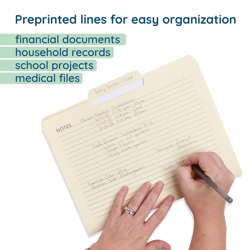 Blue Summit Supplies 25 Blue Summit Supplies Manilla Folders, 8.5" x 11", Letter Size, 1/3 Cut Tab, with Notes, Great for Organizing and Easy File Storage, 25 Pack - Image 4