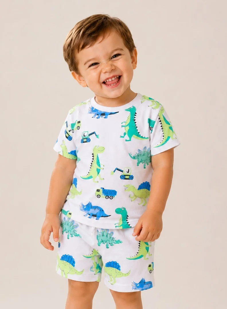 victor and jane Infant Boys Dinosaur Print Cotton Pajama Set