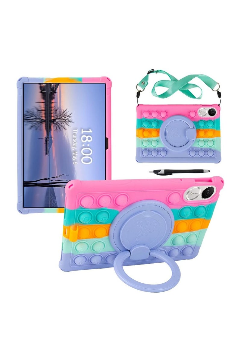 VKL Case Compatible with Honor Pad V9 11.5 inch (ROL-W00/W10) 2025 Kids Soft Silicon 360 Rotating Ring Stand Cover with Should Strap and Pen (Color Pink) - Image 1