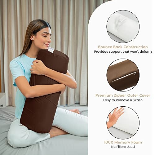 MY ARMOR Memory Foam Orthopedic Large Size Bolster Bed Pillows for Rest and Support, (Brown Velvet Cover, 25" x 9" x 9") - Image 4