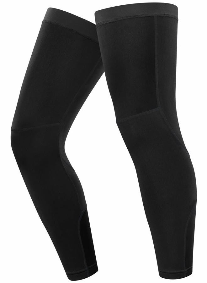 qualidyne Cycling Leg Warmers Fleece Lined Thermal Long Leg Sleeves Cycling Bicycle MTB Riding Leg Warmers, Black, M - Image 4