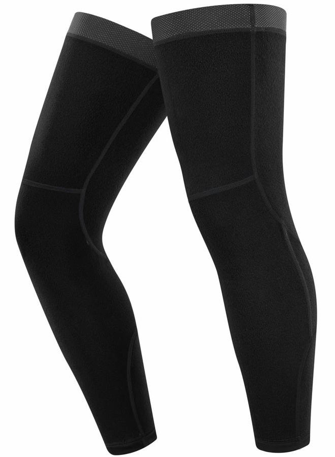 qualidyne Cycling Leg Warmers Fleece Lined Thermal Long Leg Sleeves Cycling Bicycle MTB Riding Leg Warmers, Black, M - Image 1