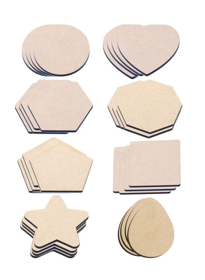 Cliths Set of 32 Blank Wooden MDF Coaster for Craft Painting (4 Pcs in Each Shape), DIY MDF Boards, MDF Cutouts for Art and Craft (4x4 Inch) - Image 1