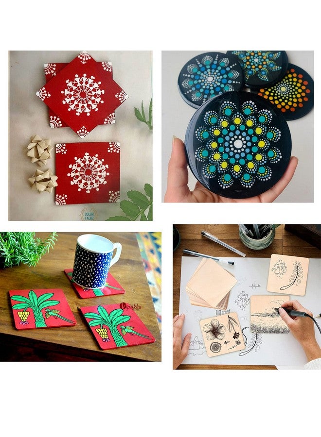 Cliths Set of 32 Blank Wooden MDF Coaster for Craft Painting (4 Pcs in Each Shape), DIY MDF Boards, MDF Cutouts for Art and Craft (4x4 Inch) - Image 2