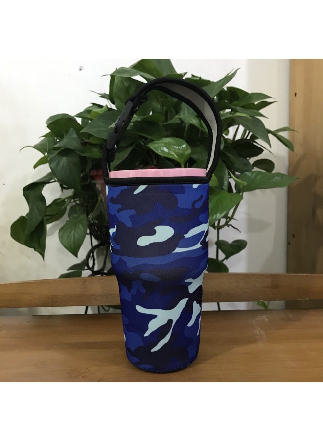 Factory Wholesale Cartoon Ice Cream Cup 30Oz Car Cup Vacuum Cup Cover Portable Drop-resistant Handbag Diving Material Cup Cover-Color:Blue Camouflage-Capacity:900ml(30oz Ice Cream)  - Image 1