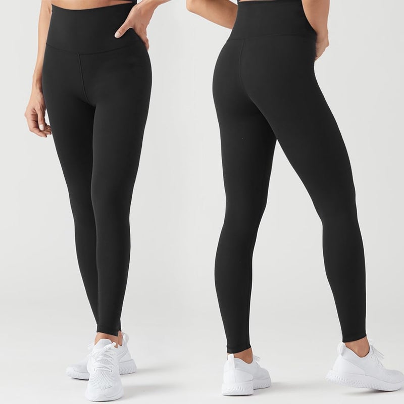 VALANDY Women's Black Leggings High Waisted Tummy Control Stretch Yoga Pants Workout Running Tights Leggings Plus Size(7 Count) - Image 2