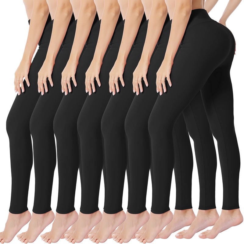 VALANDY Women's Black Leggings High Waisted Tummy Control Stretch Yoga Pants Workout Running Tights Leggings Plus Size(7 Count) - Image 1