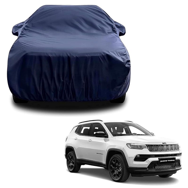 sulfar 100% Water Resistant Car Body Cover Compatible with Mirror for Jeep Compass (Triple Stitched, Full Bottom Elastic, Navy Blue) - Image 1