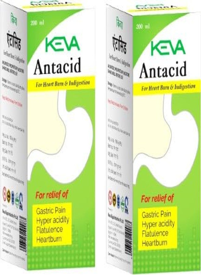Keva Antacid Acidity & Gas Relief Gel Mint Syrup Liquid (200 ml) Pack of 2 - Image 1