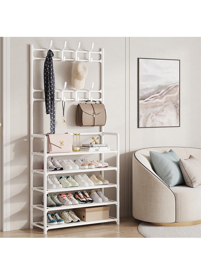 Shoe Rack Multi-Layer Household Floor-To-Ceiling Integrated Coat Rack Integrated Storage Shoe Rack Porch Simple Shoe And Hat Rack Multifunctional Shoe Storage Rack White - Image 2