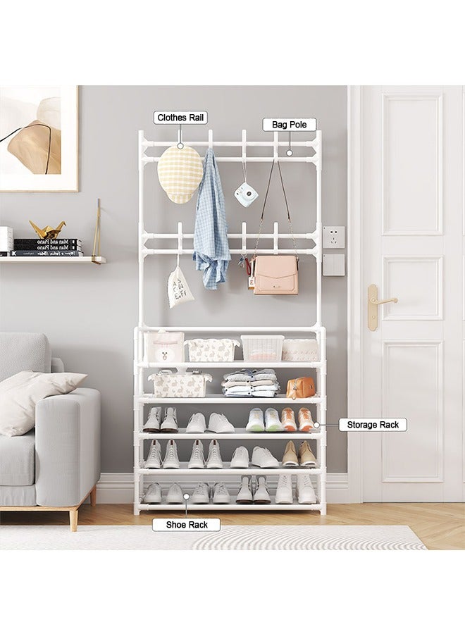 Shoe Rack Multi-Layer Household Floor-To-Ceiling Integrated Coat Rack Integrated Storage Shoe Rack Porch Simple Shoe And Hat Rack Multifunctional Shoe Storage Rack White - Image 4