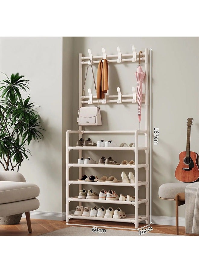 Shoe Rack Multi-Layer Household Floor-To-Ceiling Integrated Coat Rack Integrated Storage Shoe Rack Porch Simple Shoe And Hat Rack Multifunctional Shoe Storage Rack White - Image 1