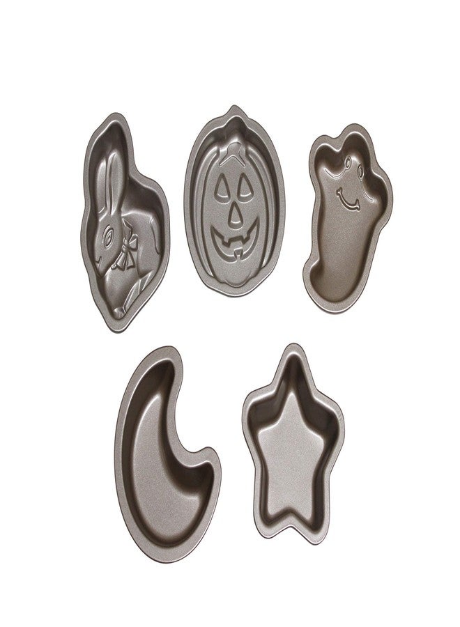 MiHerom Cake Pans Set,Pumpkin/Ghost/Moon/Star/Bunny Shape Baking Pans,Nonstick,5 Inch (Pack of 5) - Image 2