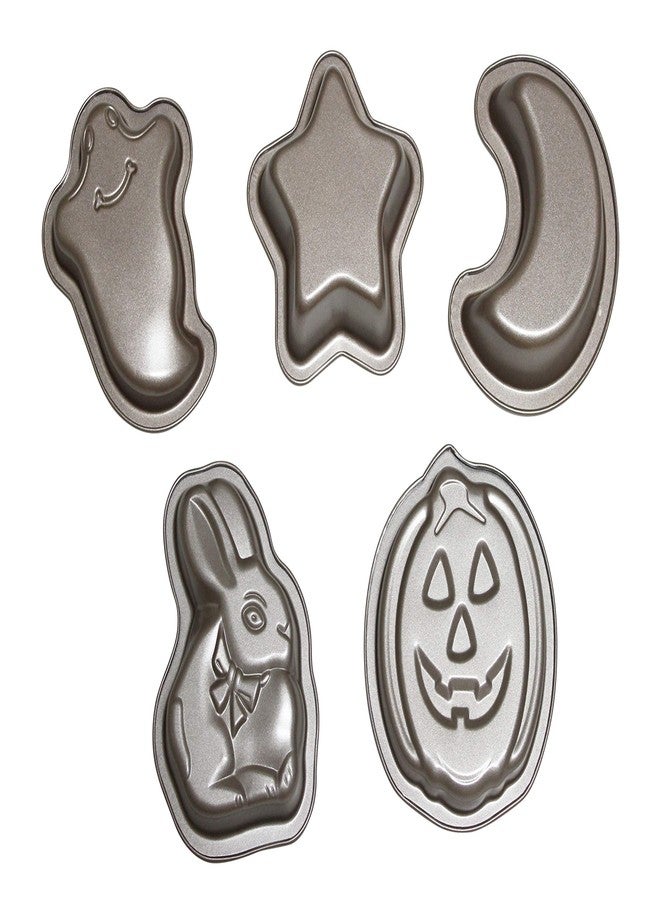 MiHerom Cake Pans Set,Pumpkin/Ghost/Moon/Star/Bunny Shape Baking Pans,Nonstick,5 Inch (Pack of 5) - Image 1