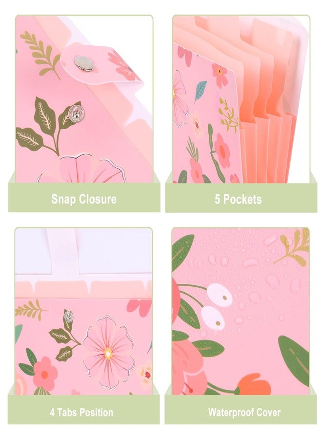 EOOUT 6pcs Expanding File Folders with 5 Pockets, Floral Accordion Folders for Documents, A4 Letter Size Plastic File Organizer with Snap Button for School and Office Supplies - Image 4