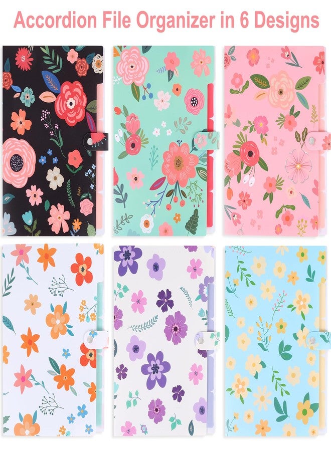EOOUT 6pcs Expanding File Folders with 5 Pockets, Floral Accordion Folders for Documents, A4 Letter Size Plastic File Organizer with Snap Button for School and Office Supplies - Image 3