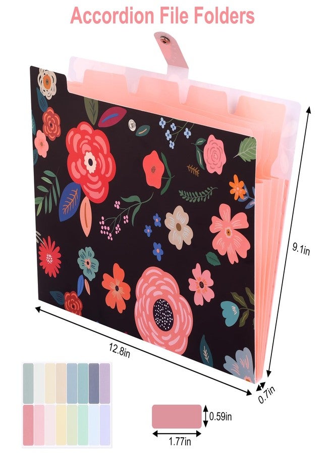 EOOUT 6pcs Expanding File Folders with 5 Pockets, Floral Accordion Folders for Documents, A4 Letter Size Plastic File Organizer with Snap Button for School and Office Supplies - Image 2