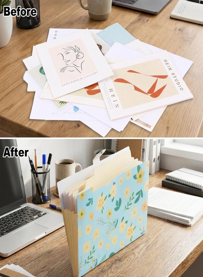 EOOUT 6pcs Expanding File Folders with 5 Pockets, Floral Accordion Folders for Documents, A4 Letter Size Plastic File Organizer with Snap Button for School and Office Supplies - Image 5