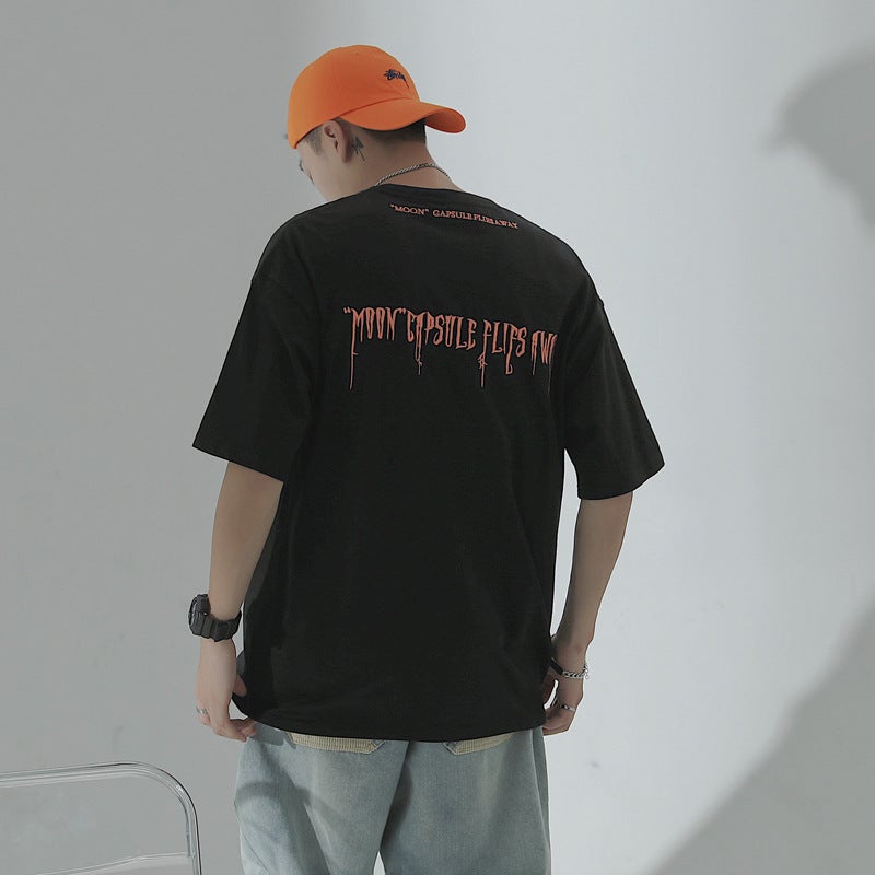 2020 Summer Printed Letter Short-Sleeved T-Shirt Men's Loose Round Neck Half-Sleeved Trendy Brand T-Shirt Casual and Versatile - Image 5
