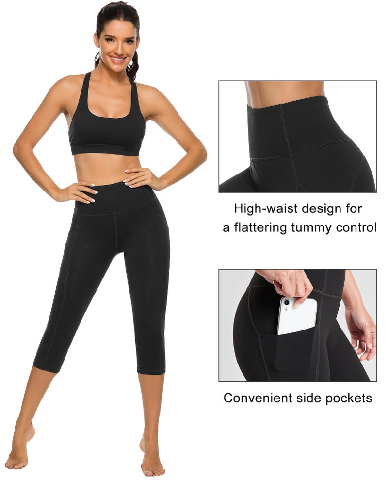 Stelle Womens High Waisted Legging Yoga Pants with Pockets for Workout (Cotton Like Softness-Black, Medium) - Image 4
