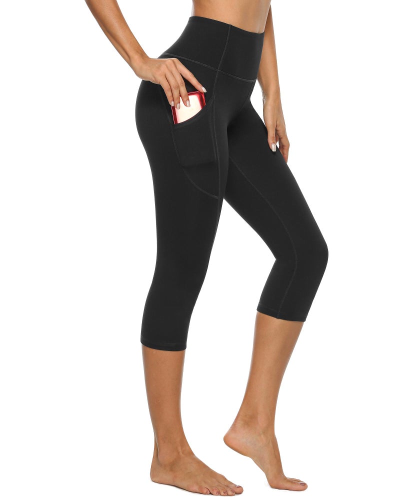 Stelle Womens High Waisted Legging Yoga Pants with Pockets for Workout (Cotton Like Softness-Black, Medium) - Image 1