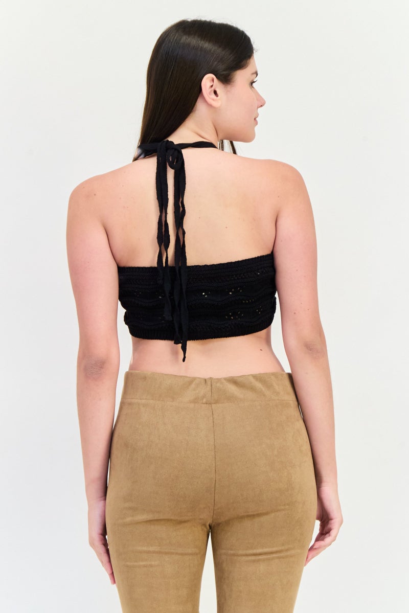 Miss Selfridge Women Halter Neck Knitted Tank Top, Black - Image 3