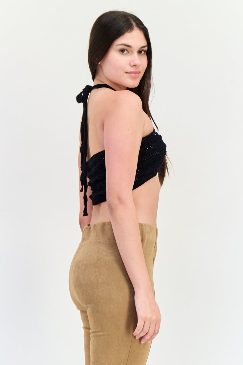 Miss Selfridge Women Halter Neck Knitted Tank Top, Black - Image 2