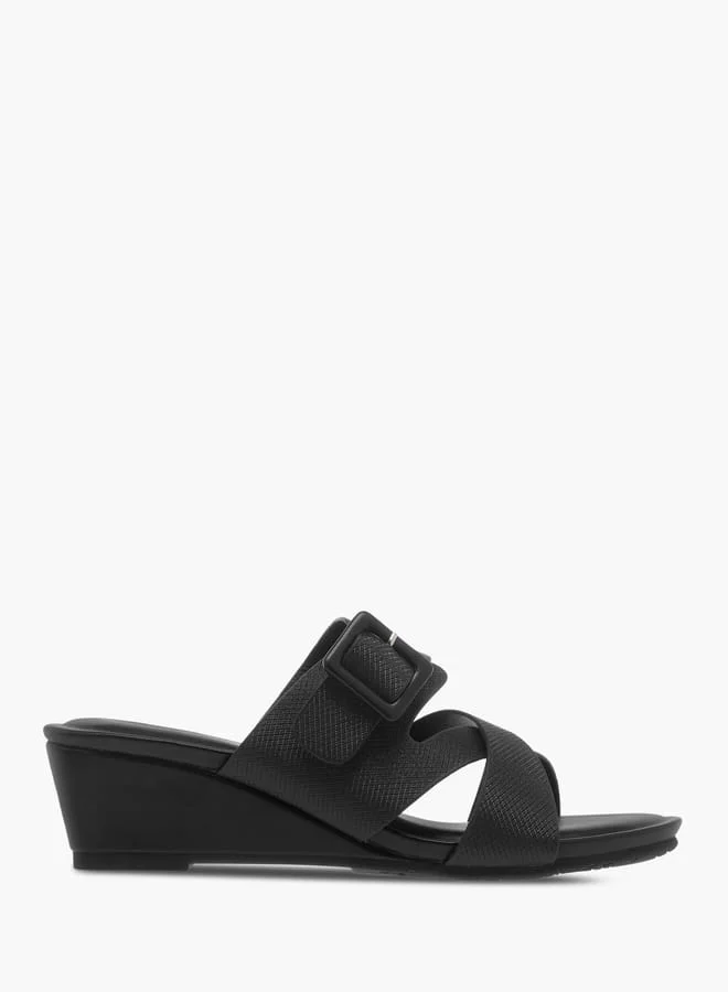 Flora Bella By Shoexpress Womens Textured Slip-On Sandals With Wedge Heels