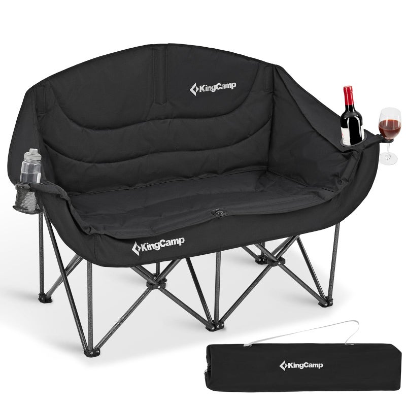 KingCamp Double Camping Chair, Oversized Heavy Duty 660lbs Loveseat for Adults Portable Folding XL 2 Person Couch Padded Comfortable Two Seat with Cup Holder for Outdoor Lawn Backyard, Black - Image 1