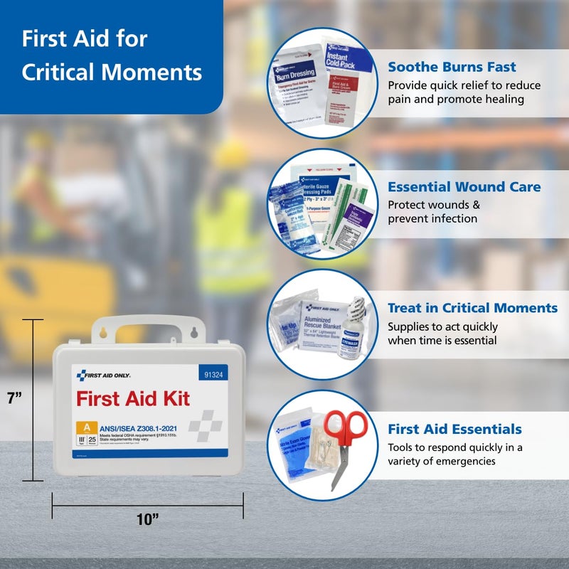 First Aid Only طقم الإسعافات الأولية 91324 متوافق مع ANSI A 2021 و OSHA لعدد 25 شخص طقم إسعافات أولية للطوارئ للأعمال المنزلية والسيارات ومواقع العمل 94 قطعة - Image 4