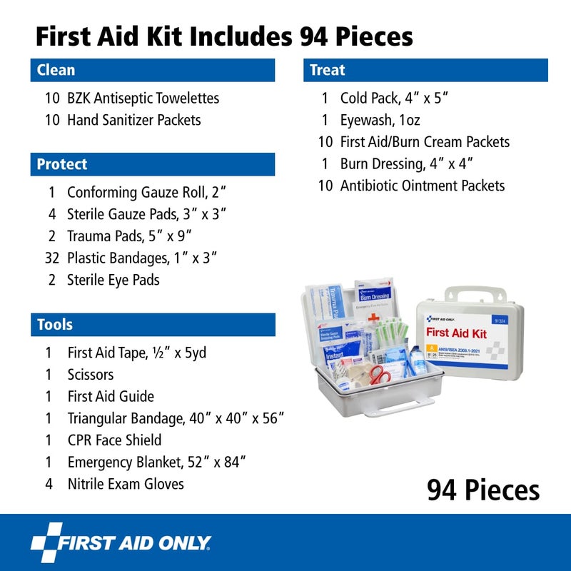 First Aid Only طقم الإسعافات الأولية 91324 متوافق مع ANSI A 2021 و OSHA لعدد 25 شخص طقم إسعافات أولية للطوارئ للأعمال المنزلية والسيارات ومواقع العمل 94 قطعة - Image 3