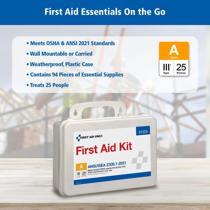 First Aid Only طقم الإسعافات الأولية 91324 متوافق مع ANSI A 2021 و OSHA لعدد 25 شخص طقم إسعافات أولية للطوارئ للأعمال المنزلية والسيارات ومواقع العمل 94 قطعة - Image 5