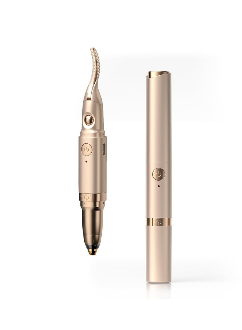 Excefore 2 in 1 Heated Eyelash Curler and Quick Eyebrow Trimmer, Portable Rechargeable Makeup Electric Eyelash Curling, Achieve Naturally Curling Eyes, Pain-Free Eyebrow Trimming, Rechargeable, Gold - Image 1